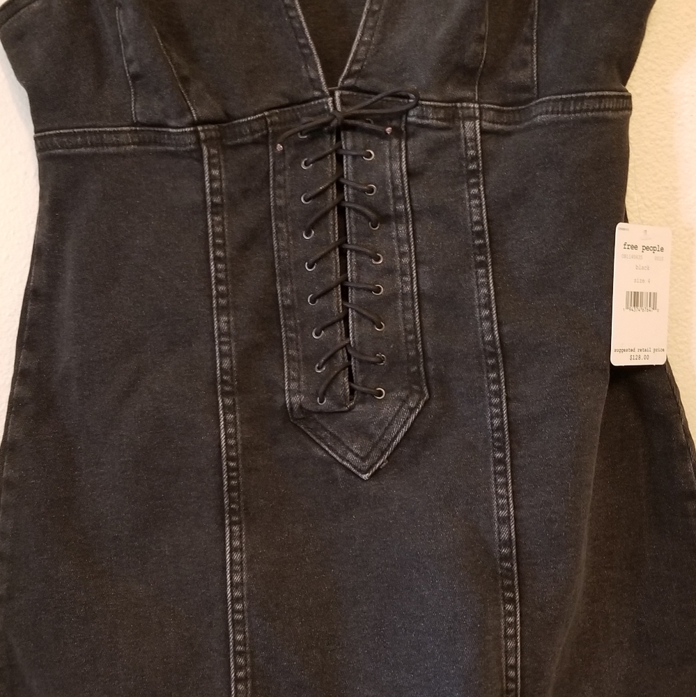 Free People Something Sweet Mini black denim dress - Picture 6 of 8